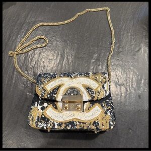 Anca Barbu Carolina Handbag Custom Gold Black  Chain Strap Unsigned
